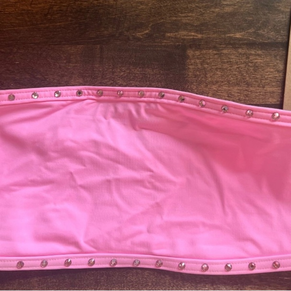 SKIMS Light Pink Rhinestones Bandeau Bikini Top - Picture 10 of 10
